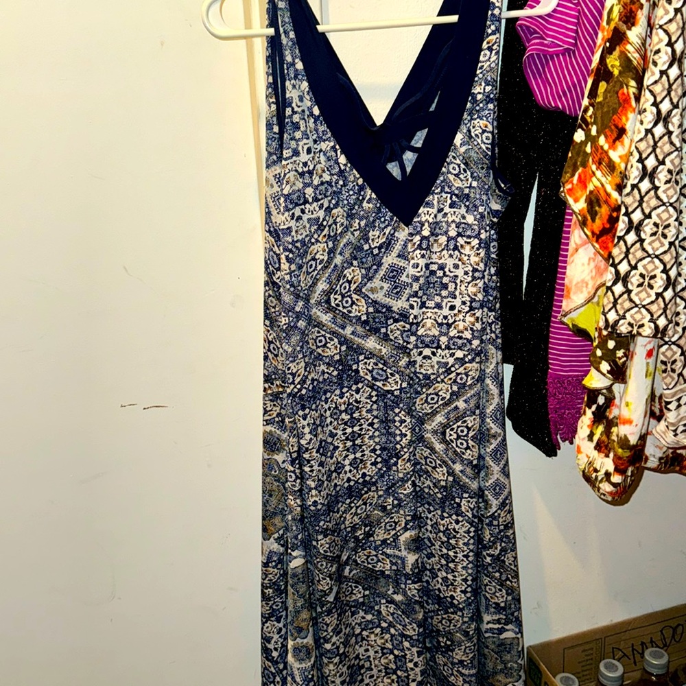 Per Seption Women Blue Pattern Multi Dress Sleeveless